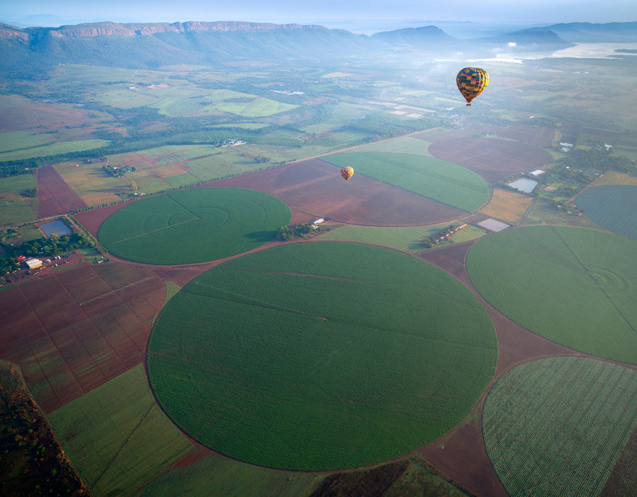 A hot air balloon ride over fields in South Africa where you can see field circles that look similar to crop circles 