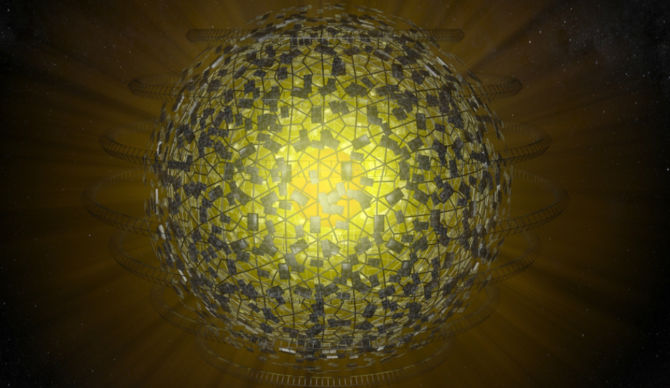 A Dyson sphere alien megastructure around a yellow star
